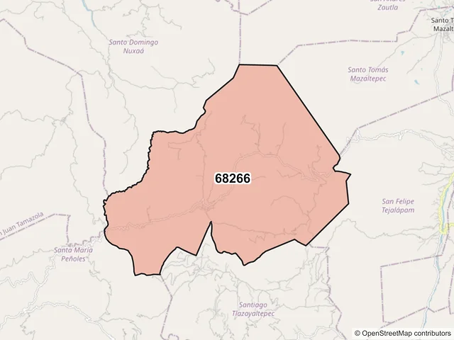Mapa del código postal 68266, Santa María Peñoles, Oaxaca