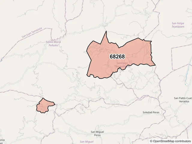 Mapa del código postal 68268, Santiago Tlazoyaltepec, Oaxaca