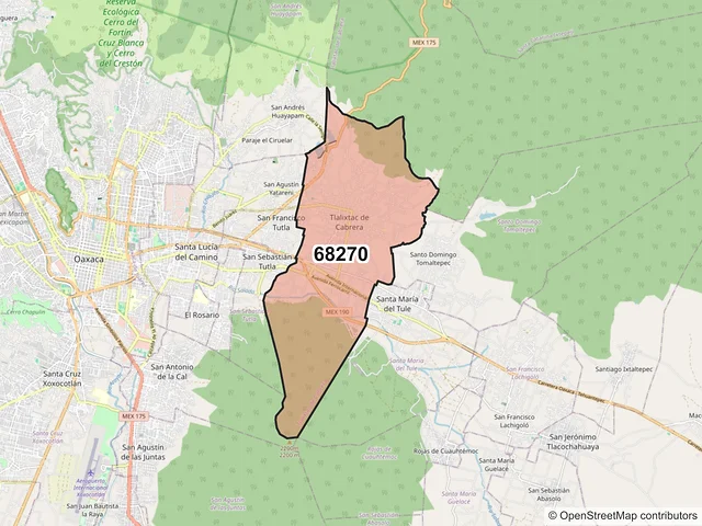 Mapa del código postal 68270, Tlalixtac de Cabrera, Oaxaca