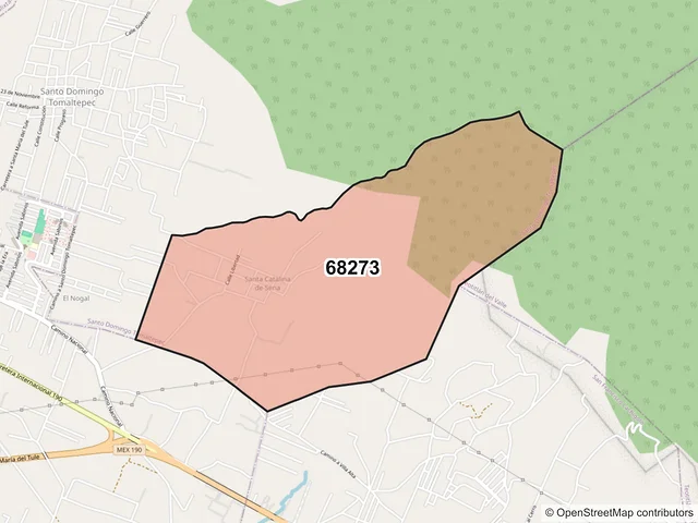 Mapa del código postal 68273, Tlalixtac de Cabrera, Oaxaca
