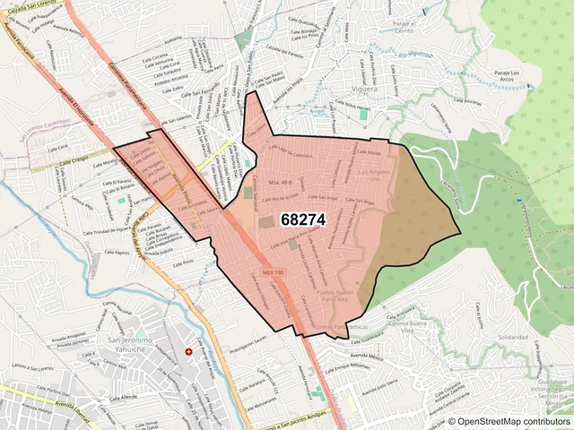 Mapa del código postal 68274, Oaxaca de Juárez, Oaxaca