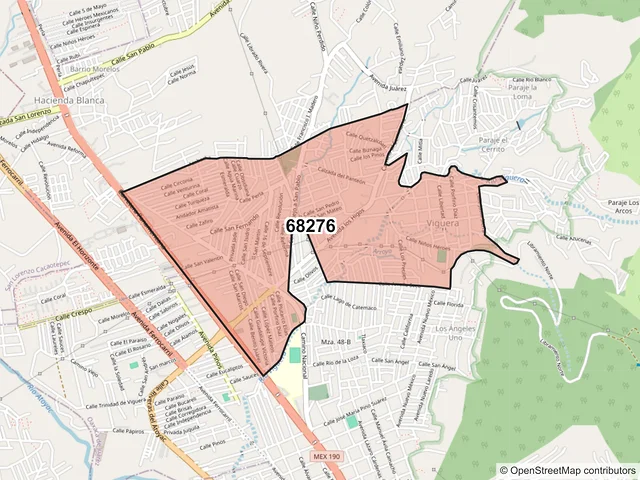 Mapa del código postal 68276, Oaxaca de Juárez, Oaxaca