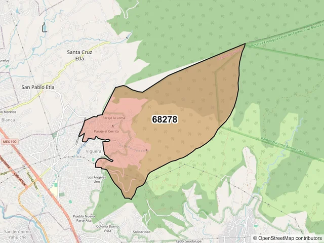Mapa del código postal 68278, Oaxaca de Juárez, Oaxaca