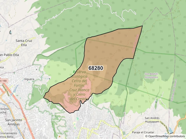 Mapa del código postal 68280, Oaxaca de Juárez, Oaxaca
