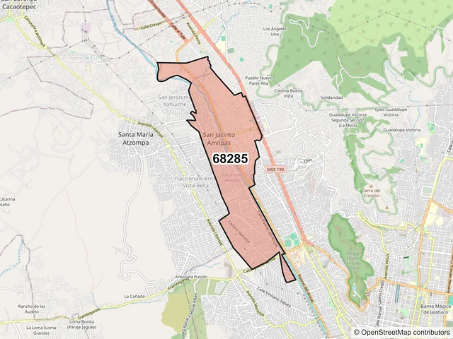 Mapa del código postal 68285, San Jacinto Amilpas, Oaxaca