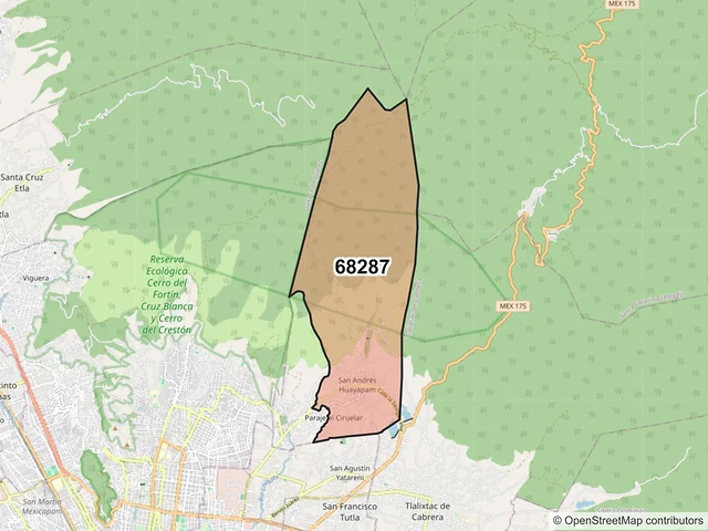 Mapa del código postal 68287, San Andrés Huayápam, Oaxaca