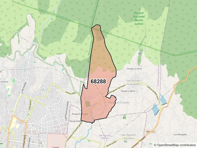 Mapa del código postal 68288, San Andrés Huayápam, Oaxaca