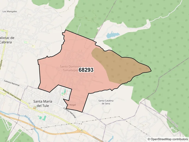 Mapa del código postal 68293, Santo Domingo Tomaltepec, Oaxaca