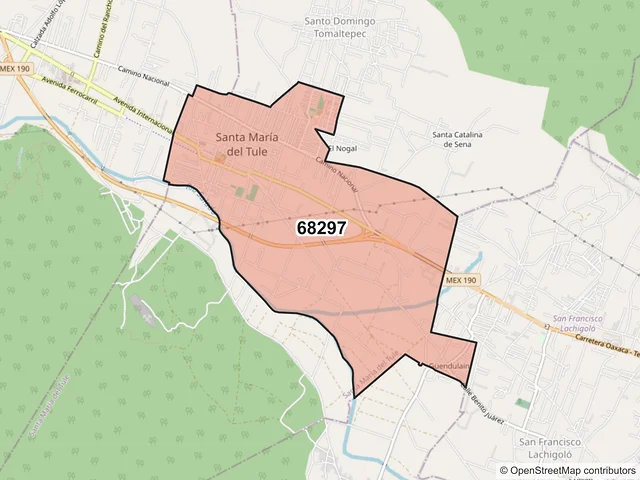 Mapa del código postal 68297, Santa María del Tule, Oaxaca