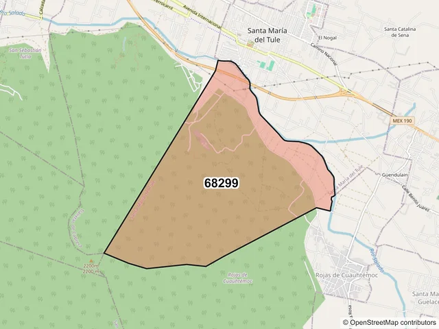 Mapa del código postal 68299, Santa María del Tule, Oaxaca