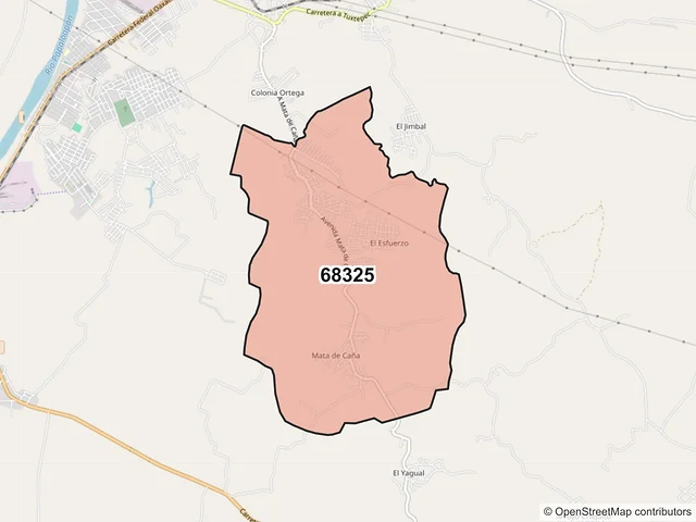 Mapa del código postal 68325, San Juan Bautista Tuxtepec, Oaxaca