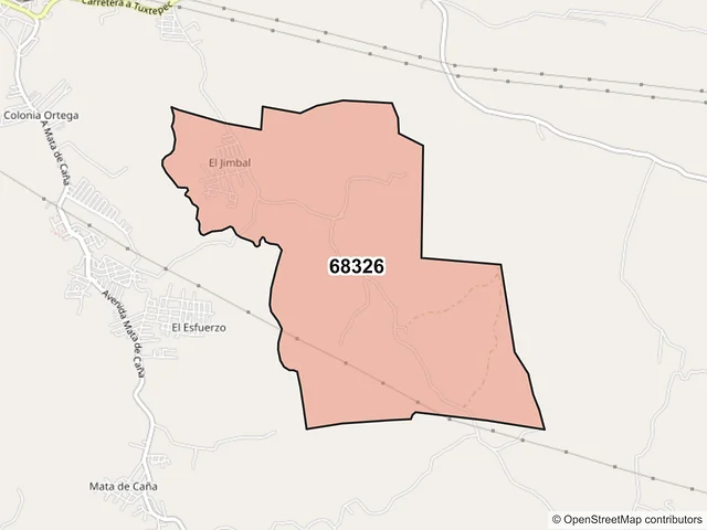 Mapa del código postal 68326, San Juan Bautista Tuxtepec, Oaxaca
