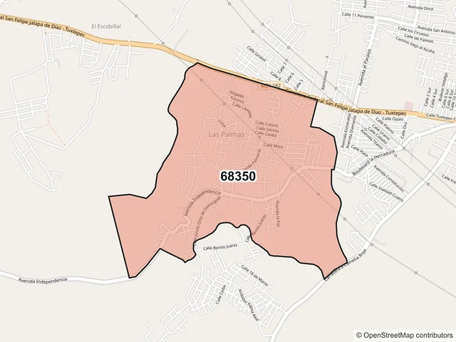 Mapa del código postal 68350, San Juan Bautista Tuxtepec, Oaxaca