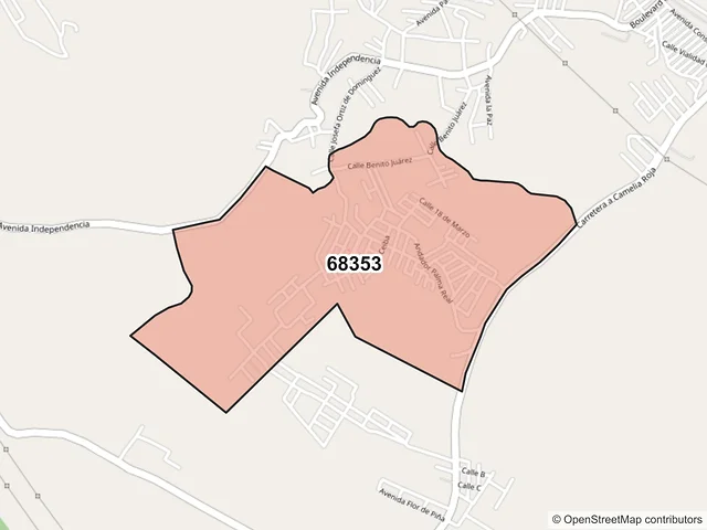 Mapa del código postal 68353, San Juan Bautista Tuxtepec, Oaxaca