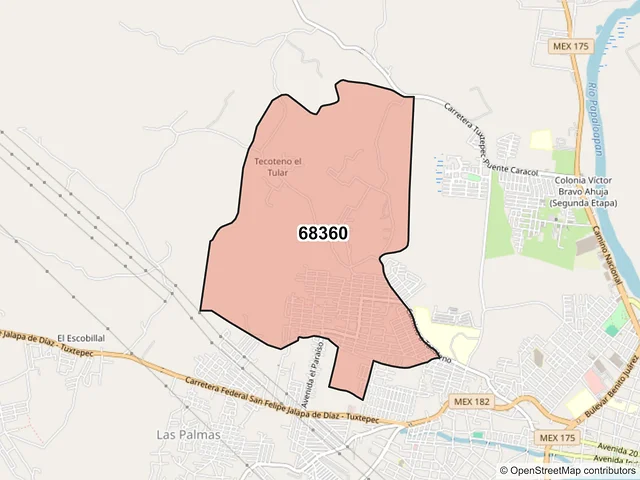 Mapa del código postal 68360, San Juan Bautista Tuxtepec, Oaxaca