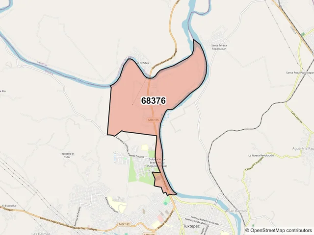 Mapa del código postal 68376, San Juan Bautista Tuxtepec, Oaxaca
