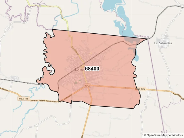 Mapa del código postal 68400, Loma Bonita, Oaxaca