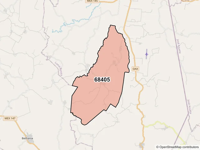 Mapa del código postal 68405, Loma Bonita, Oaxaca