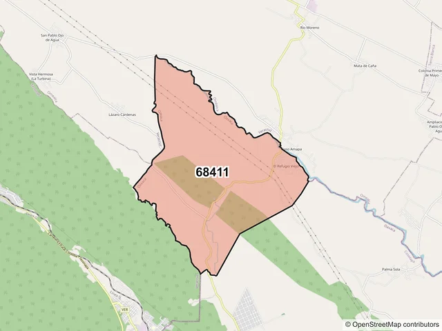 Mapa del código postal 68411, Cosolapa, Oaxaca
