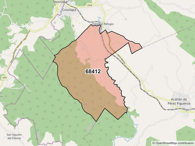 Mapa del código postal 68412, Cosolapa, Oaxaca