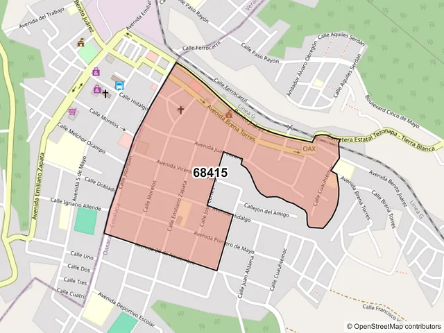 Mapa del código postal 68415, Cosolapa, Oaxaca