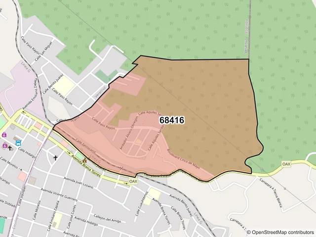 Mapa del código postal 68416, Cosolapa, Oaxaca