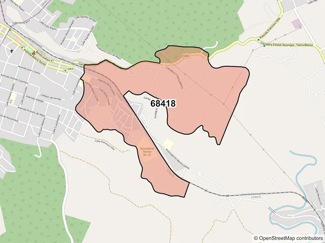 Mapa del código postal 68418, Cosolapa, Oaxaca