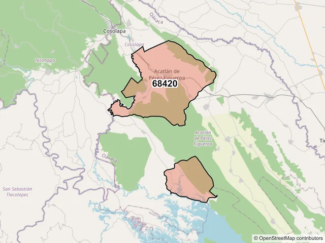 Mapa del código postal 68420, Acatlán de Pérez Figueroa, Oaxaca