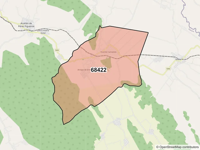 Mapa del código postal 68422, Acatlán de Pérez Figueroa, Oaxaca