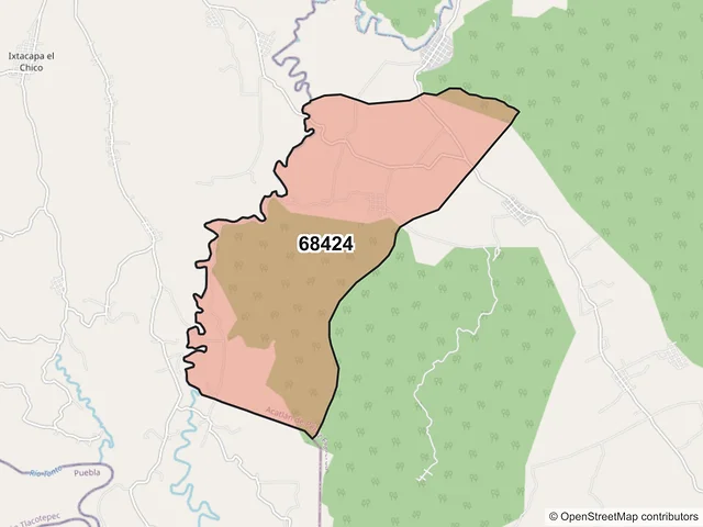 Mapa del código postal 68424, Acatlán de Pérez Figueroa, Oaxaca