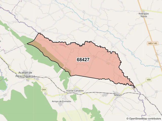 Mapa del código postal 68427, Acatlán de Pérez Figueroa, Oaxaca