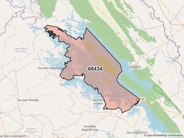 Mapa del código postal 68434, San Miguel Soyaltepec, Oaxaca