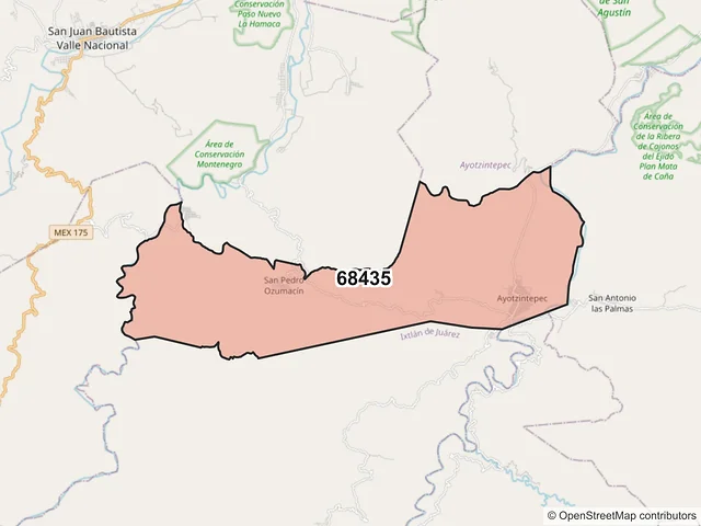 Mapa del código postal 68435, Ayotzintepec, Oaxaca