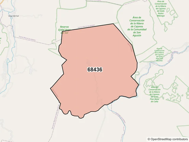 Mapa del código postal 68436, Ayotzintepec, Oaxaca
