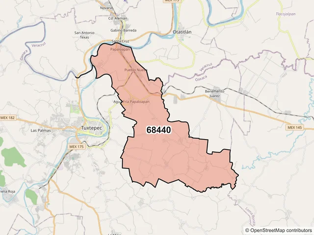 Mapa del código postal 68440, San Juan Bautista Tuxtepec, Oaxaca