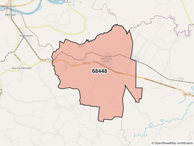 Mapa del código postal 68448, San Juan Bautista Tuxtepec, Oaxaca