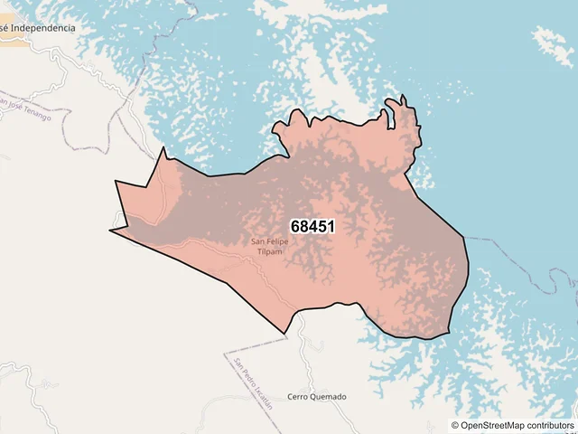 Mapa del código postal 68451, San Pedro Ixcatlán, Oaxaca