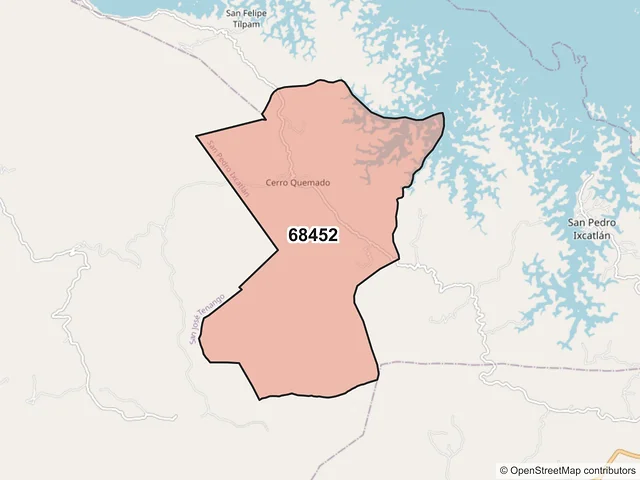 Mapa del código postal 68452, San Pedro Ixcatlán, Oaxaca