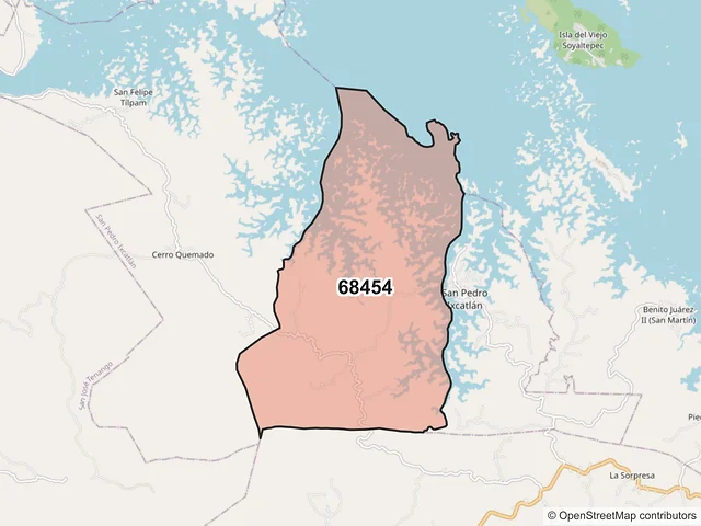 Mapa del código postal 68454, San Pedro Ixcatlán, Oaxaca