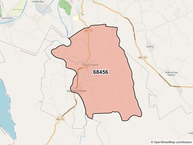 Mapa del código postal 68456, San José Chiltepec, Oaxaca