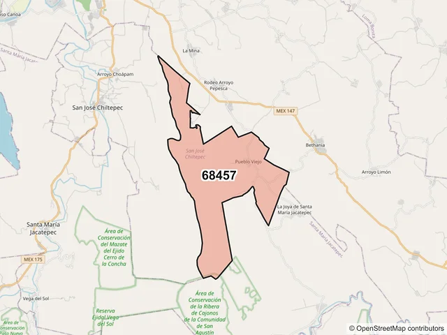 Mapa del código postal 68457, San José Chiltepec, Oaxaca
