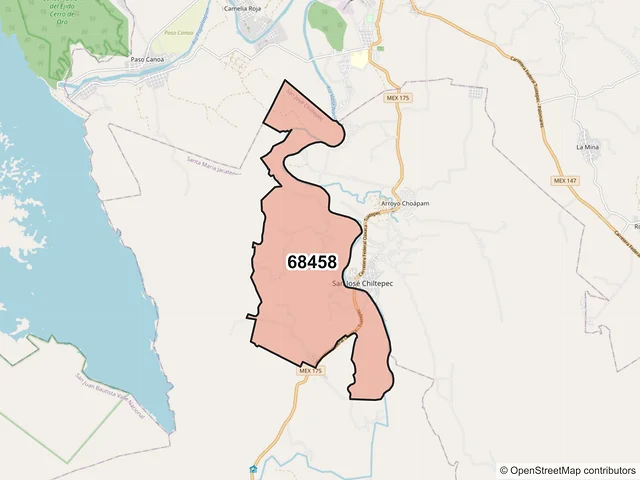 Mapa del código postal 68458, San José Chiltepec, Oaxaca