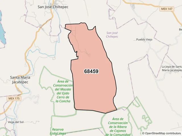 Mapa del código postal 68459, San José Chiltepec, Oaxaca