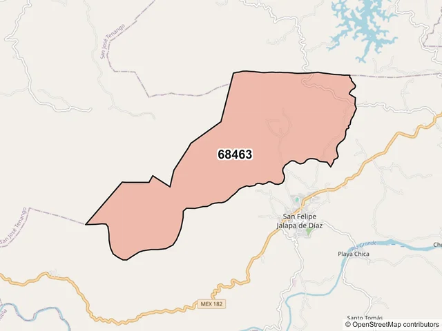 Mapa del código postal 68463, San Felipe Jalapa de Díaz, Oaxaca