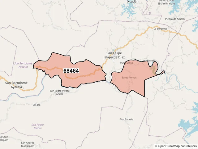 Mapa del código postal 68464, San Felipe Jalapa de Díaz, Oaxaca