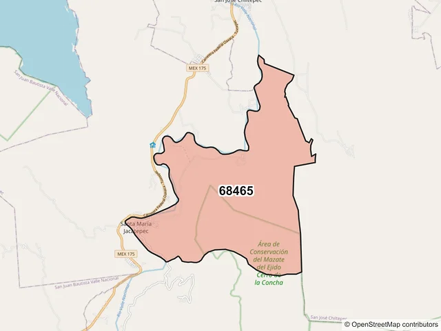 Mapa del código postal 68465, Santa María Jacatepec, Oaxaca