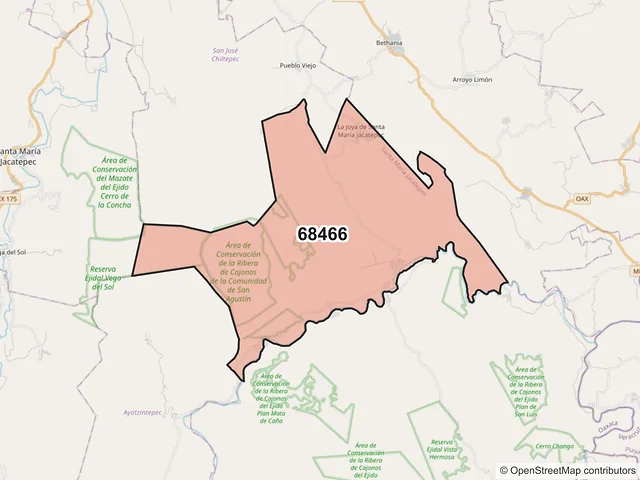 Mapa del código postal 68466, Santa María Jacatepec, Oaxaca