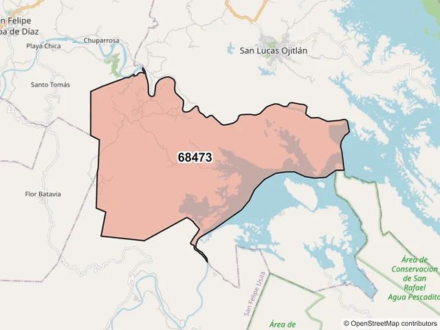 Mapa del código postal 68473, San Lucas Ojitlán, Oaxaca