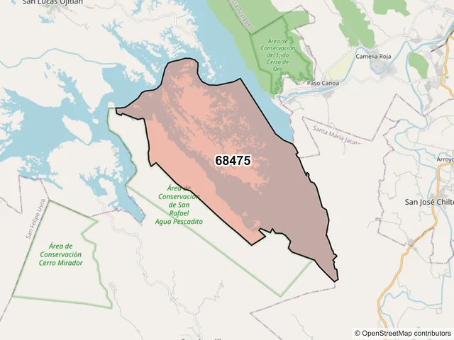 Mapa del código postal 68475, San Lucas Ojitlán, Oaxaca