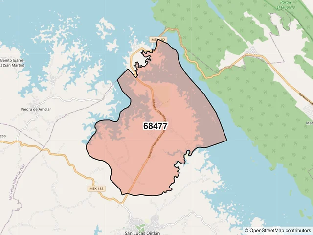 Mapa del código postal 68477, San Lucas Ojitlán, Oaxaca